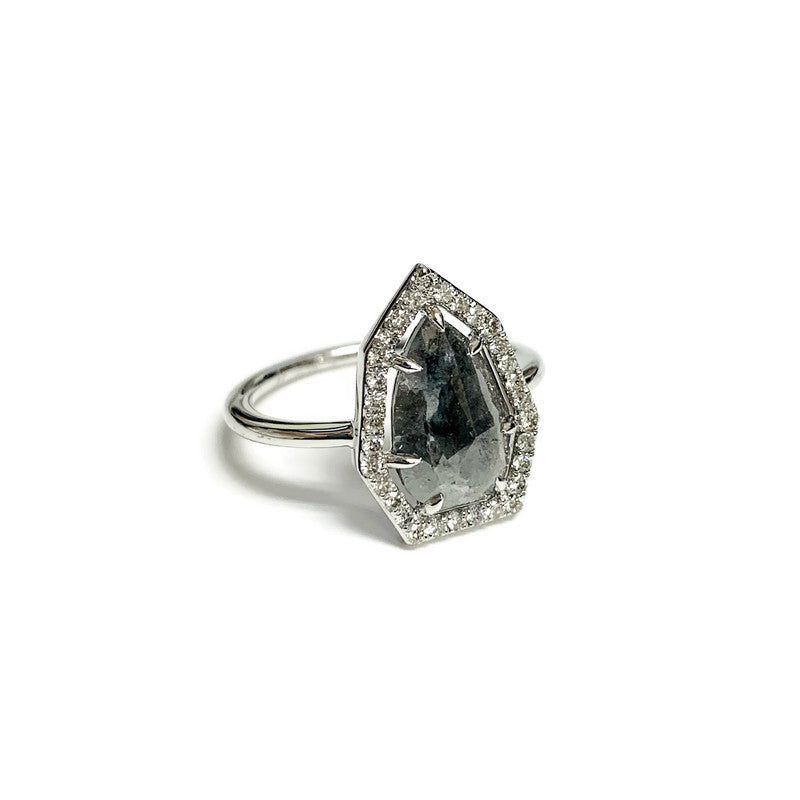 Pear Shaped Grey Rough Cut Diamond Ring