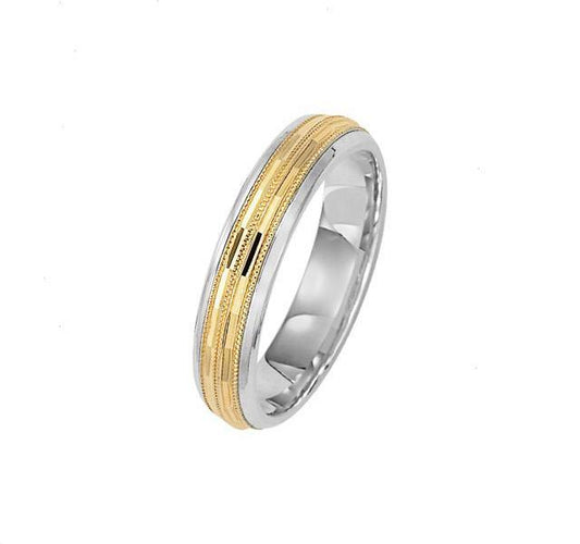 Yellow and White Gold Band with Milgrain