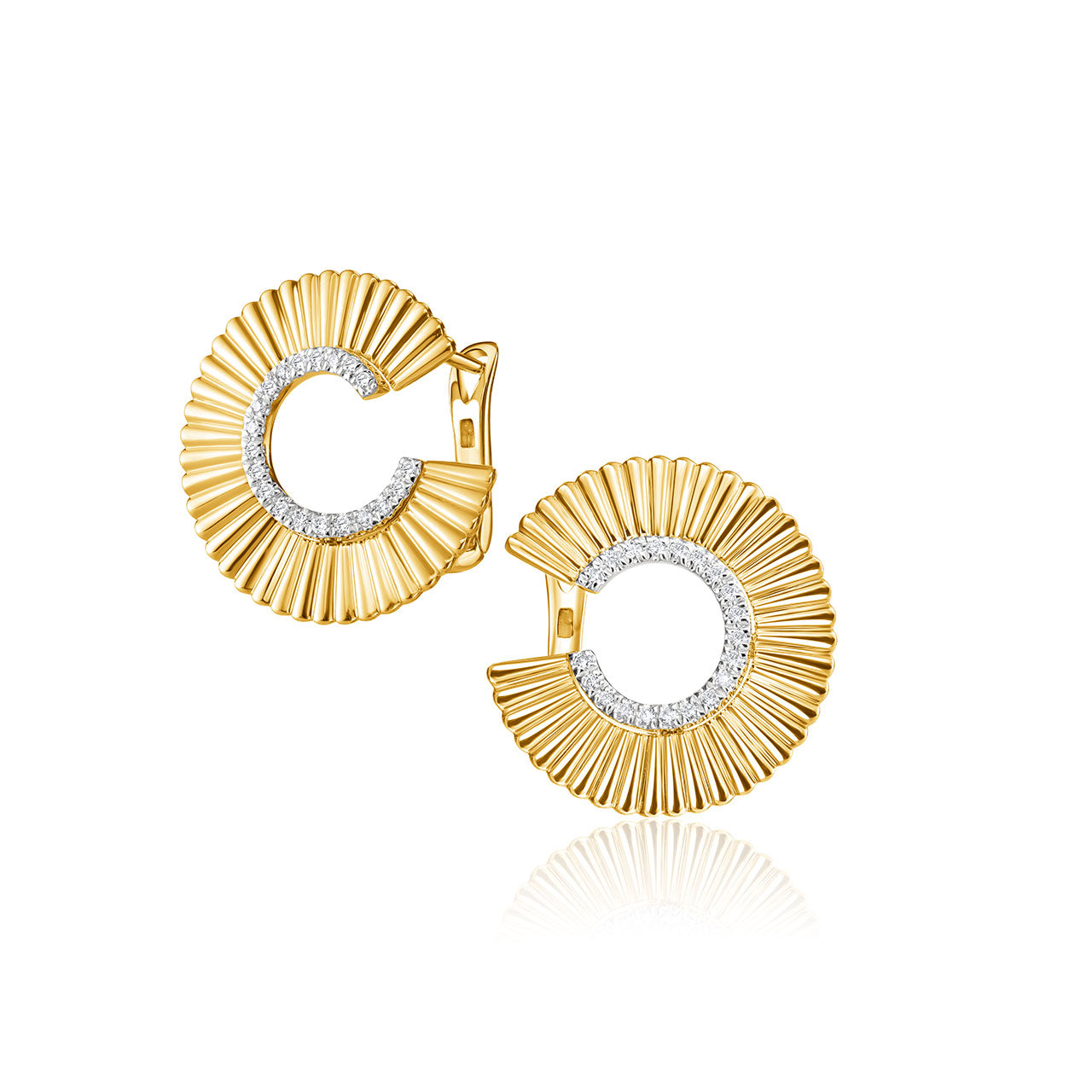 Open Fluted Circle Earrings with Diamonds