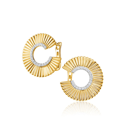 Open Fluted Circle Earrings with Diamonds