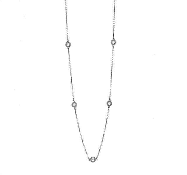 Five Diamond Station Necklace in White Gold