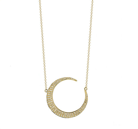 Diamond Moon Necklace in Yellow Gold