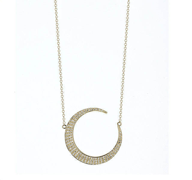 Diamond Moon Necklace in Yellow Gold