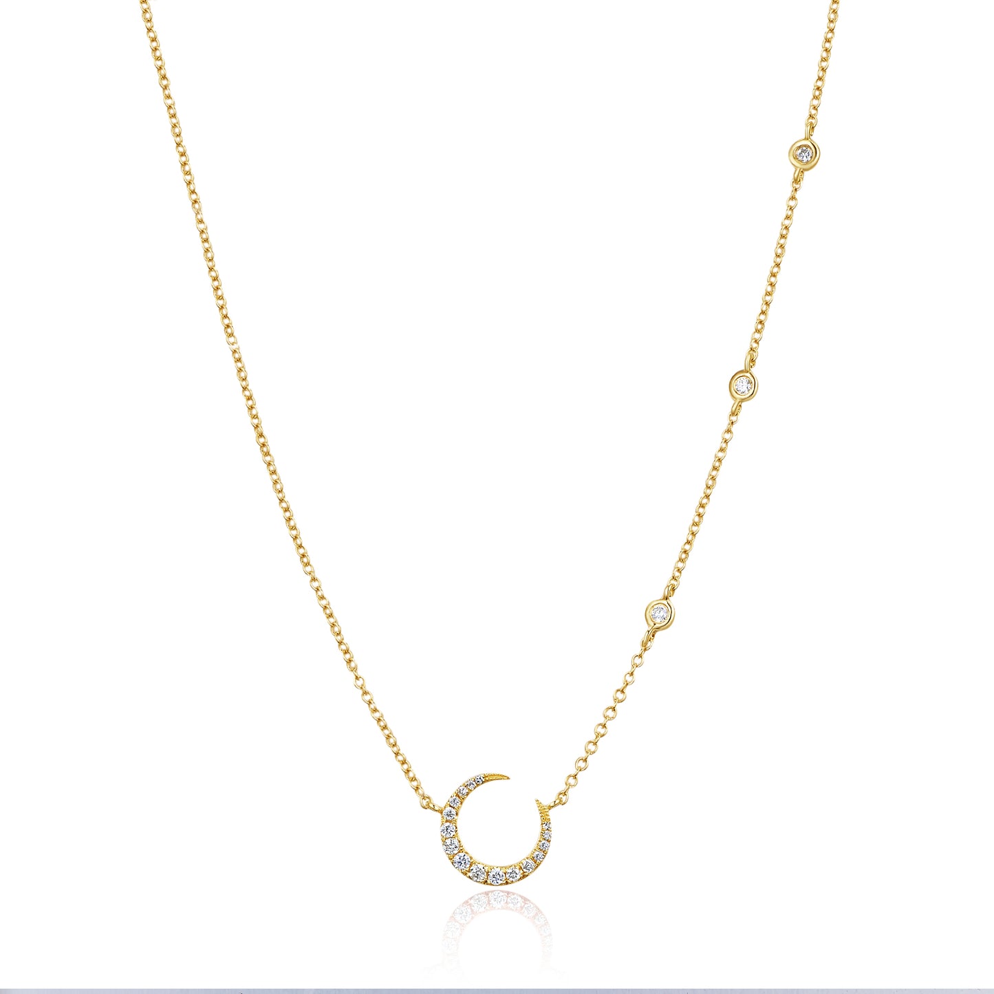 Moon Necklace with Diamond Stations in Yellow Gold