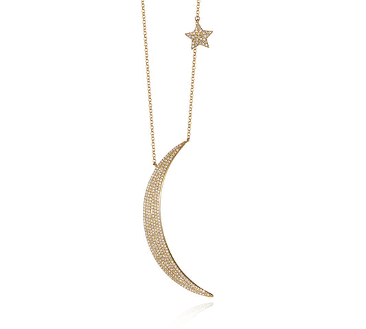 Large Moon and Star Necklace in Gold