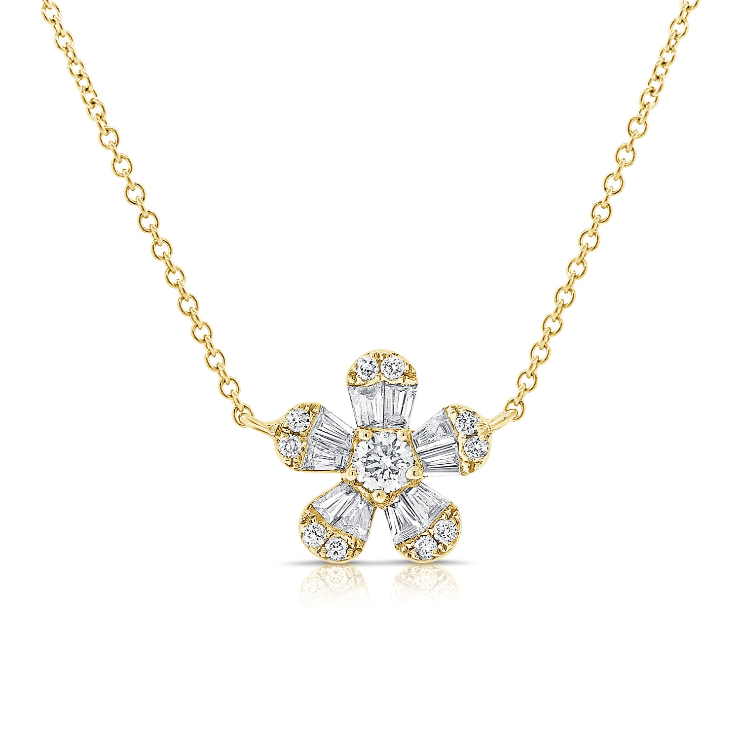 Diamond Flower Necklace in Yellow Gold