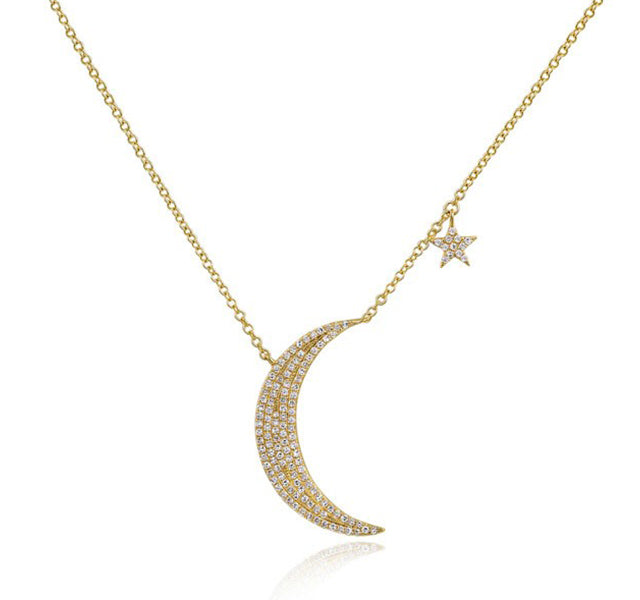 Small Moon and Star Necklace in Yellow Gold
