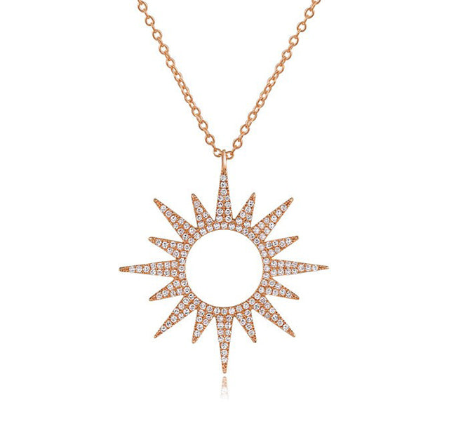 Diamond Starburst Pendant Necklace in Rose Gold