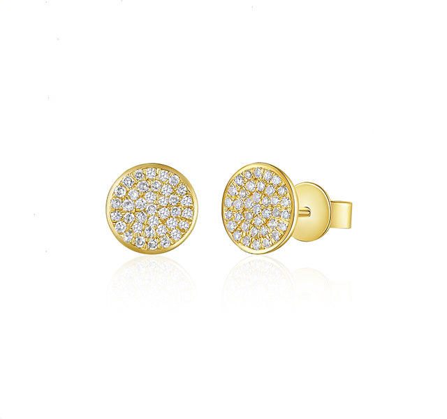 Diamond Pave Disc Earrings in Yellow Gold with Diamonds
