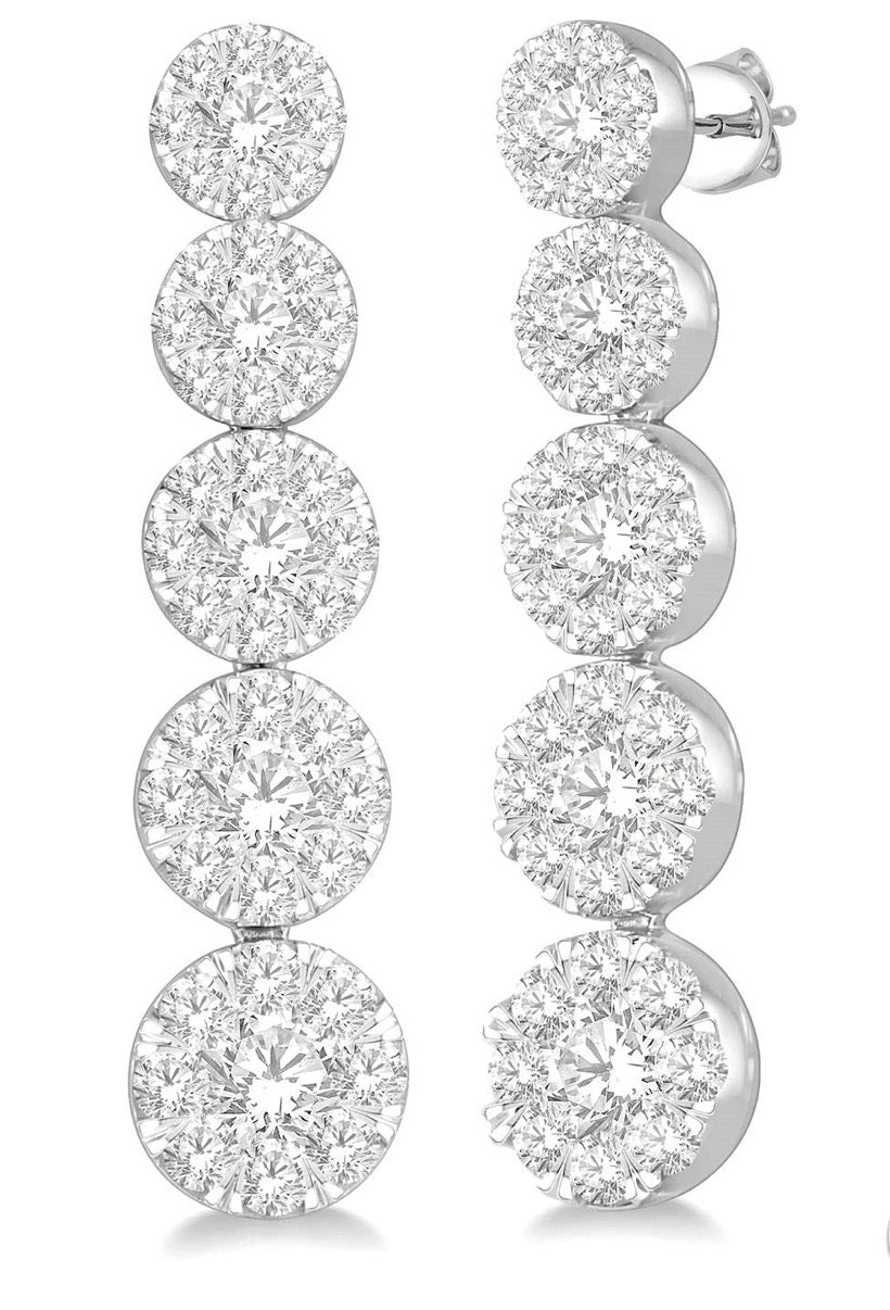 Graduated Diamond Cluster Drop Earrings In 14k White Gold