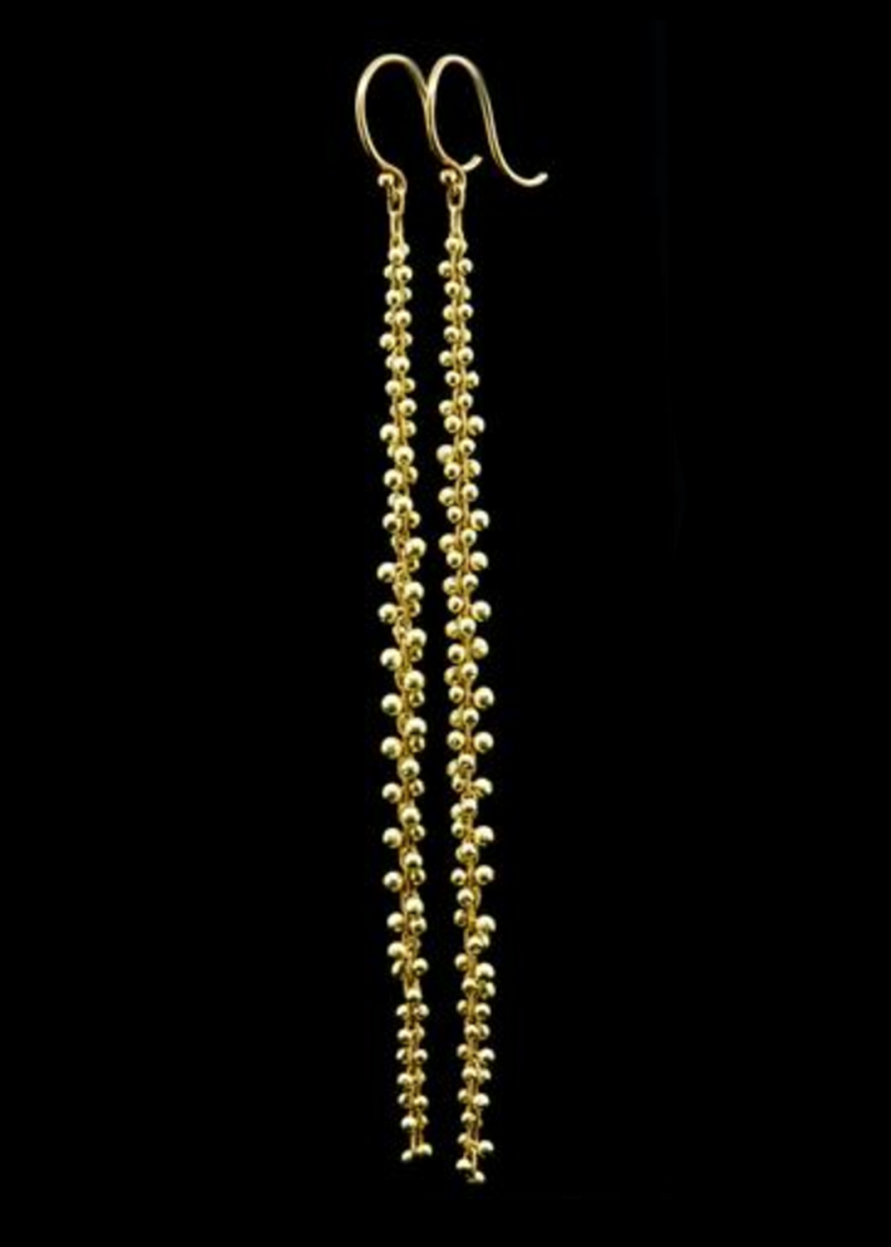 Extra Long Beaded Cluster Earrings in 18K Yellow Gold