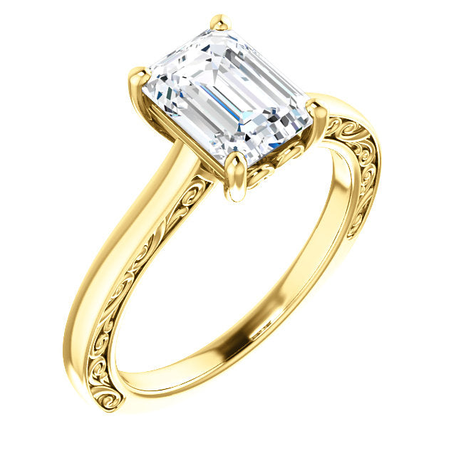Emerald Cut Solitaire with engraved sides