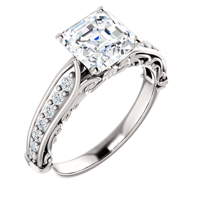 Vintage Style Setting with Side Diamonds for Princess Cut
