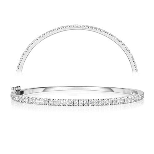 Hinged French Cut Diamond Bangle In White Gold