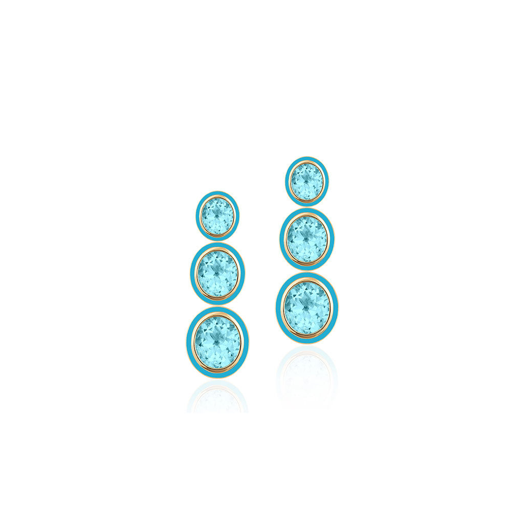 Long "Melange" 3-Tier Oval Blue Topaz Earrings