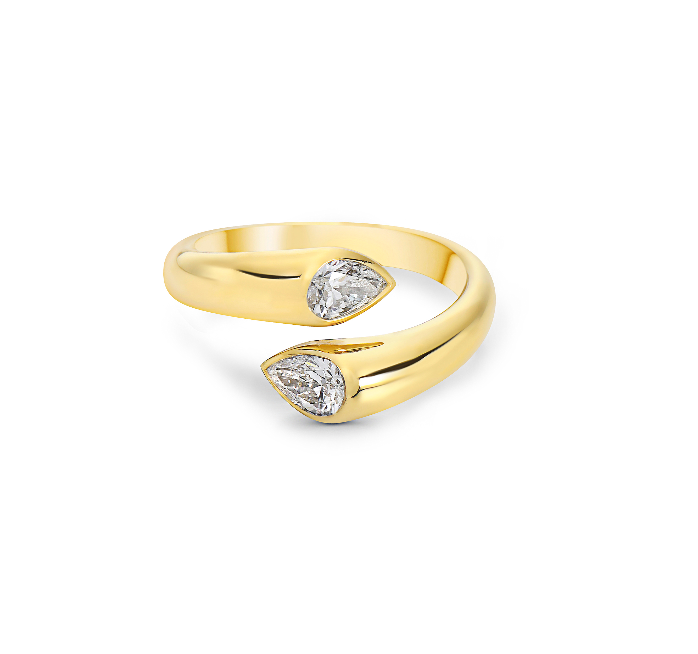 Pear Diamond Bypass Ring in Yellow Gold