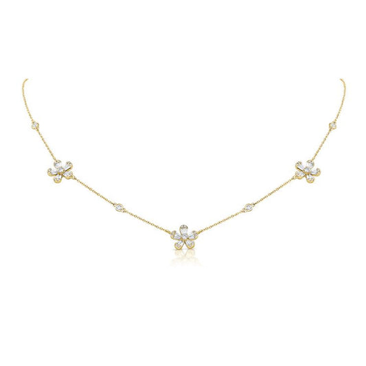 Alternating Diamond Flower Station Necklace