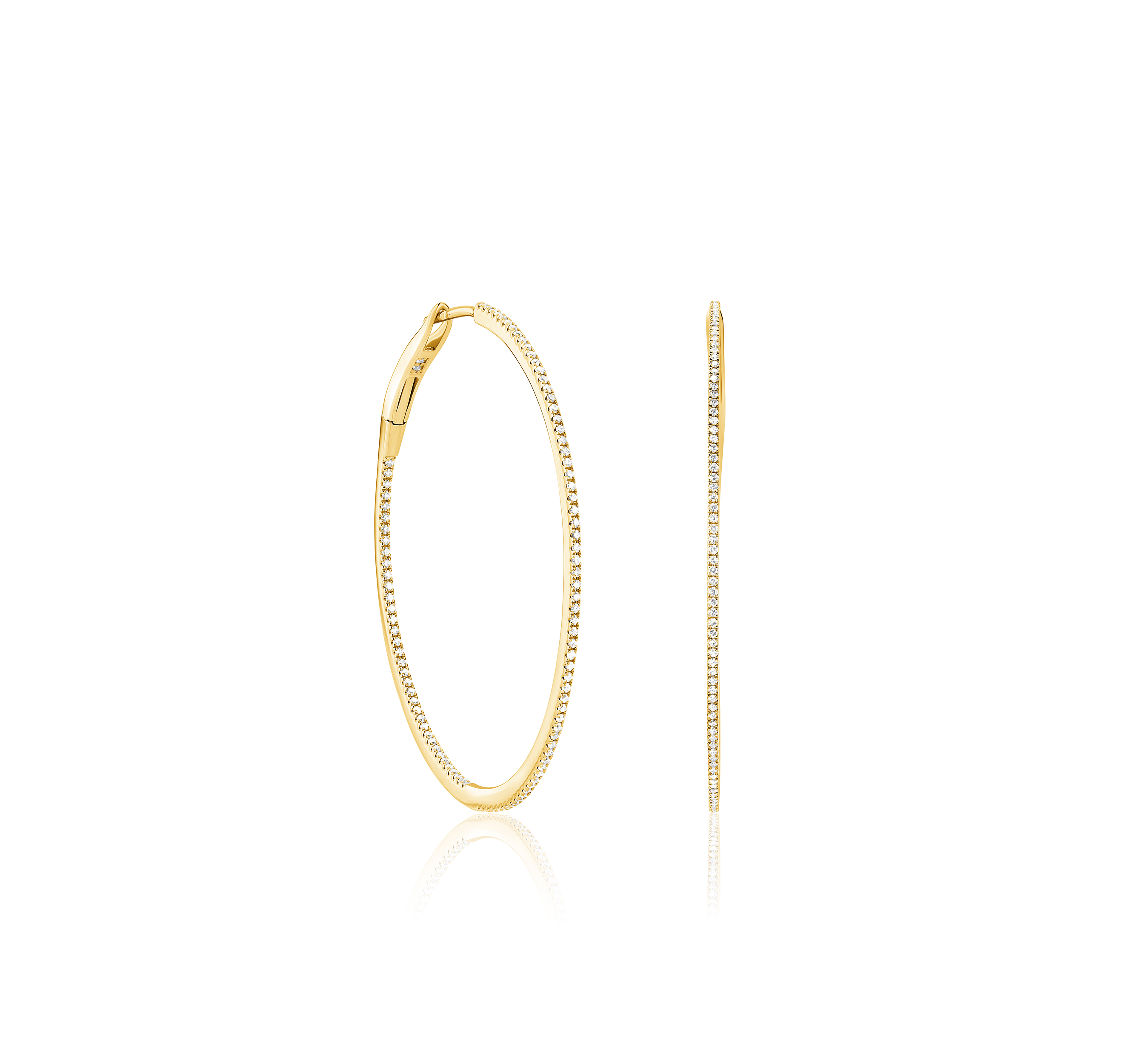 Medium Micropave Thin In/Out Hoops in Yellow Gold