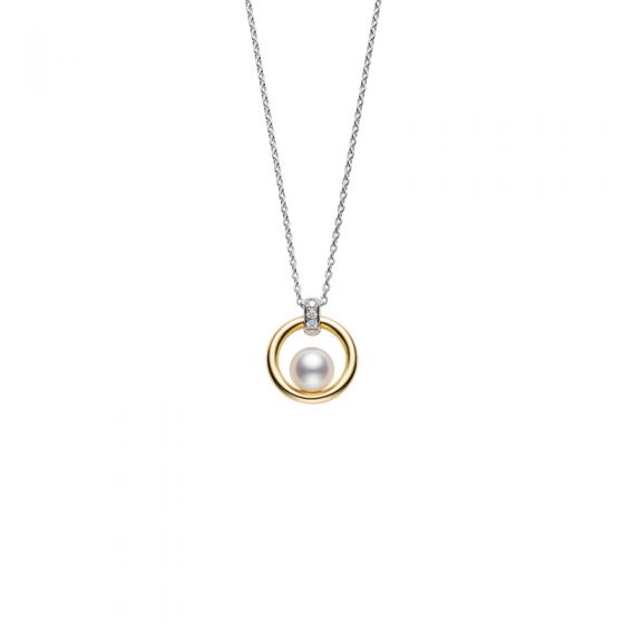 Pearl Circle Pendant Necklace with Diamonds