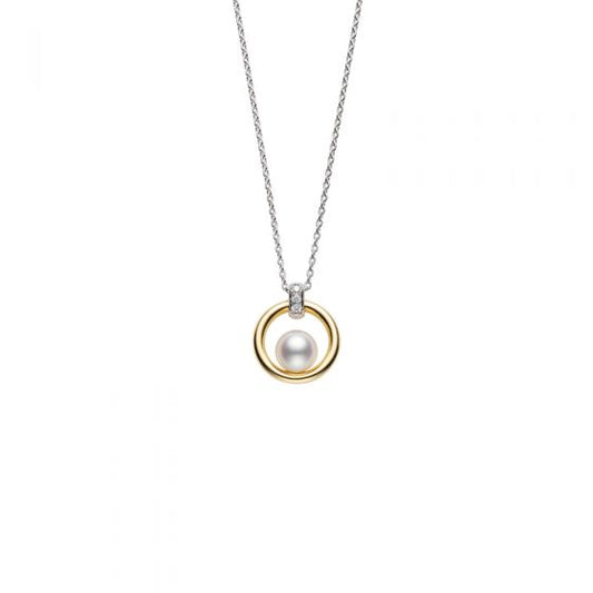 Pearl Circle Pendant Necklace with Diamonds