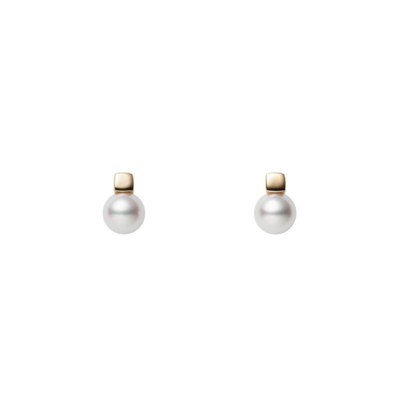 Akoya Pearl Studs with Yellow Gold Accents