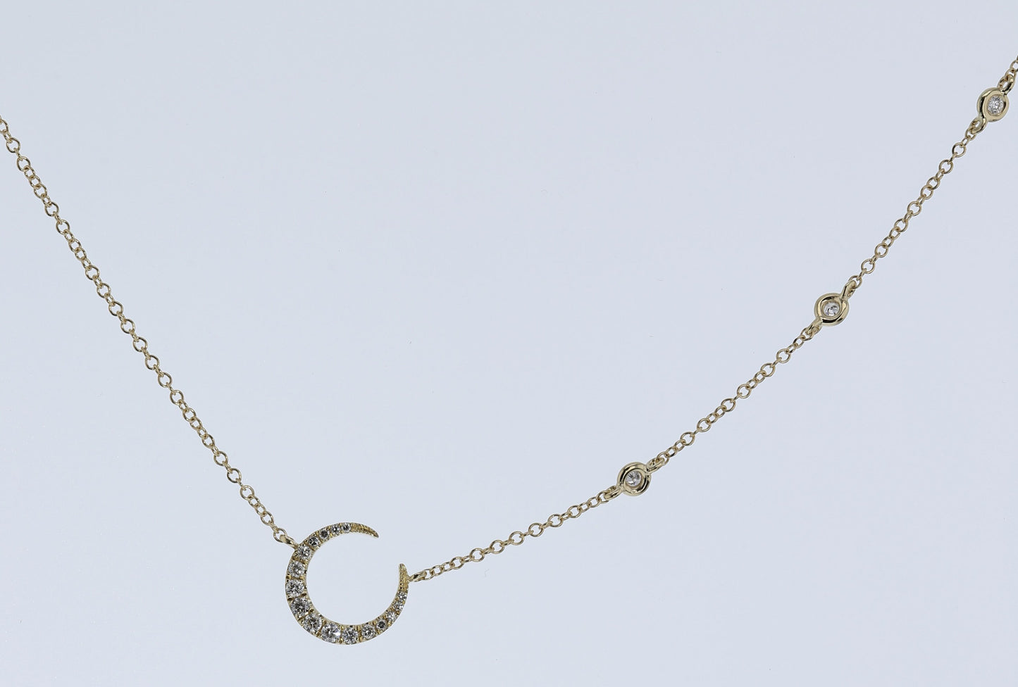 Moon Necklace with Diamond Stations in Yellow Gold