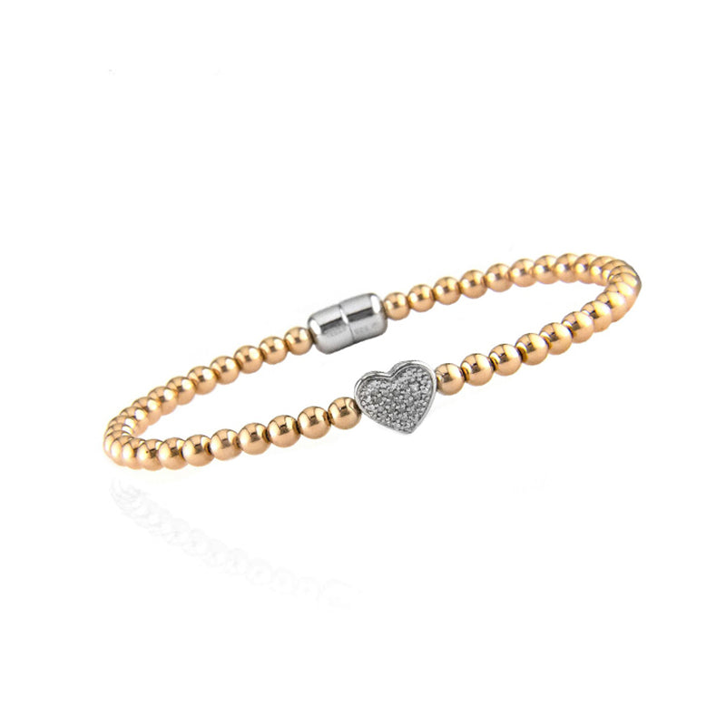 Beaded Bangle Bracelet with Diamond Heart in Rose Gold Vermeil