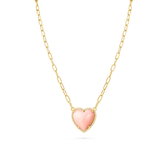 Small Pink Opal Heart Necklace