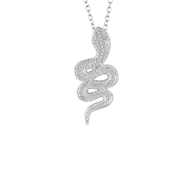 Snake Pendant Necklace with Diamonds in Sterling Silver