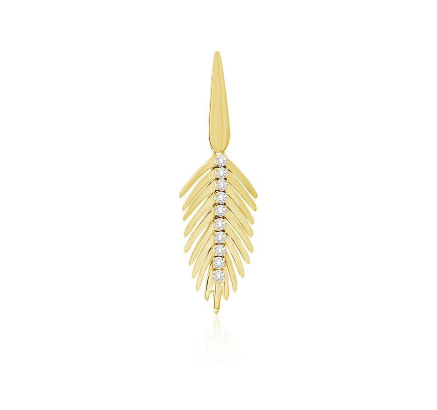 Long Feather Pendant with Center Row Diamonds