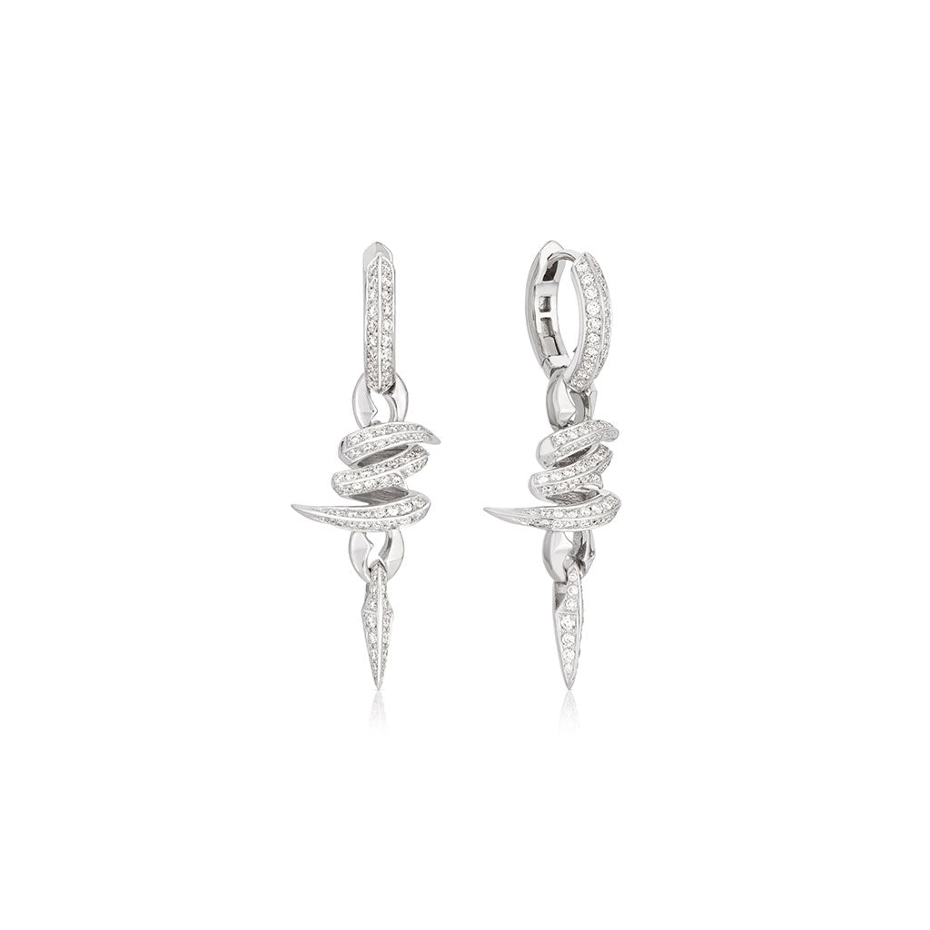 Thorn Embrace Entwined Drop Earrings in White Gold