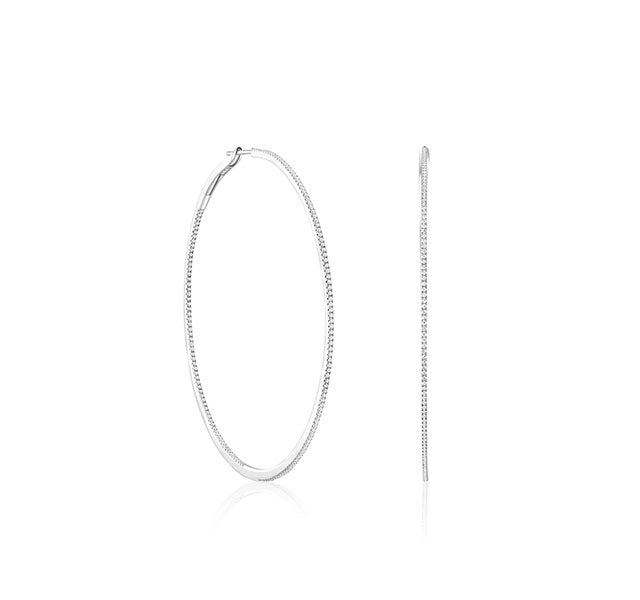 Extra Large Micropave Thin In/Out Diamond Hoops in White Gold