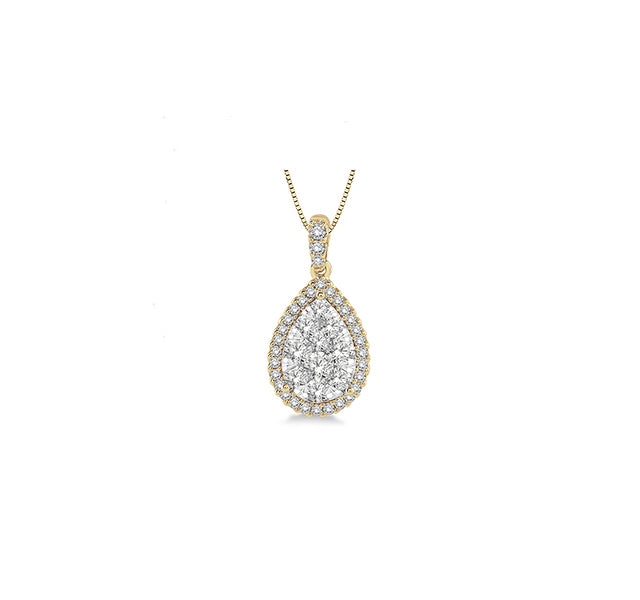 Diamond Cluster Necklace In Yellow Gold