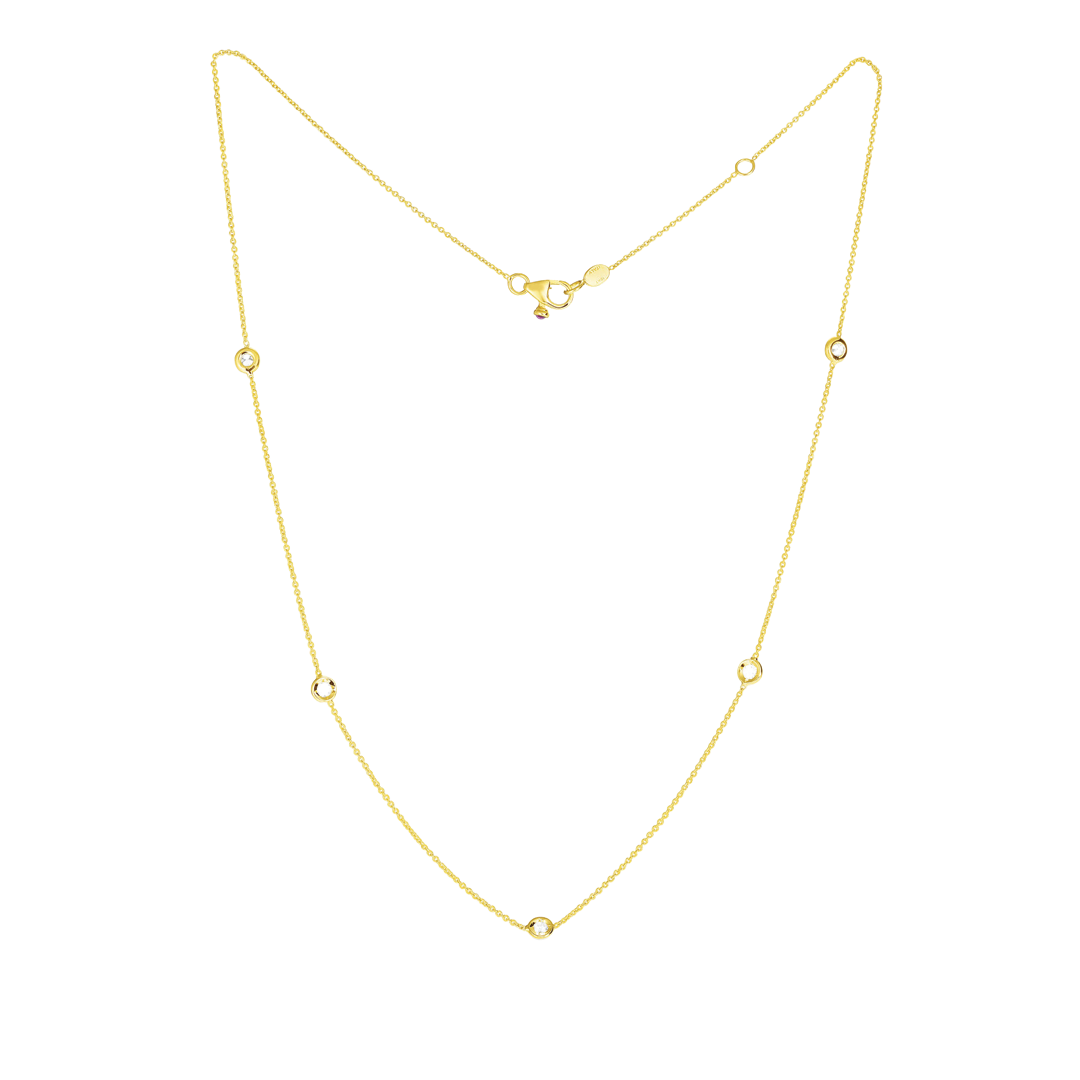 5-Station Bezel Set Diamond Necklace in Yellow Gold