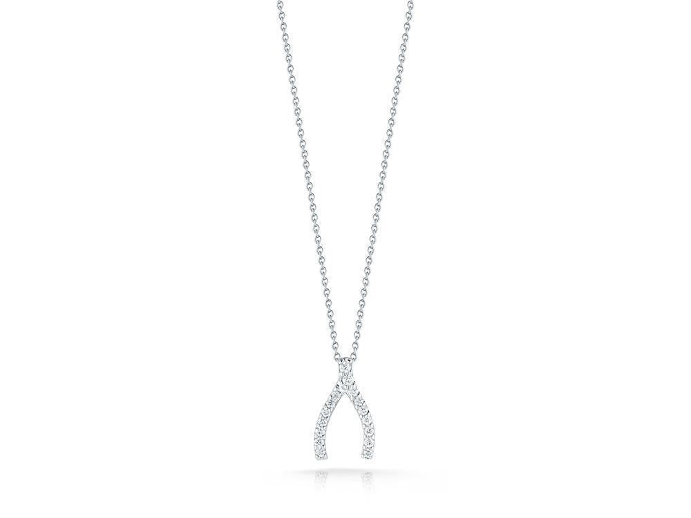 Tiny Treasures Diamond Wishbone Pendant in White Gold