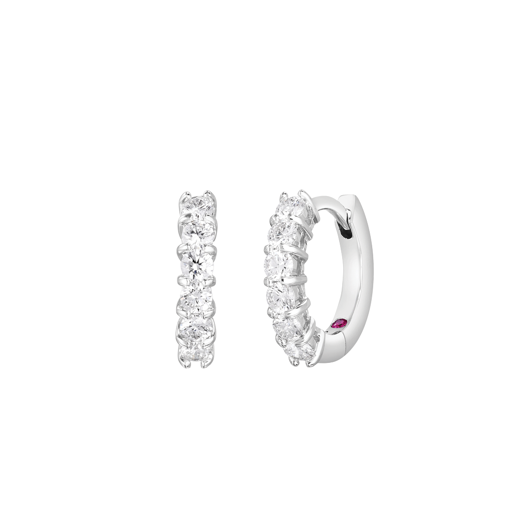 15mm Diamond Huggie Hoop Earrings in White Gold