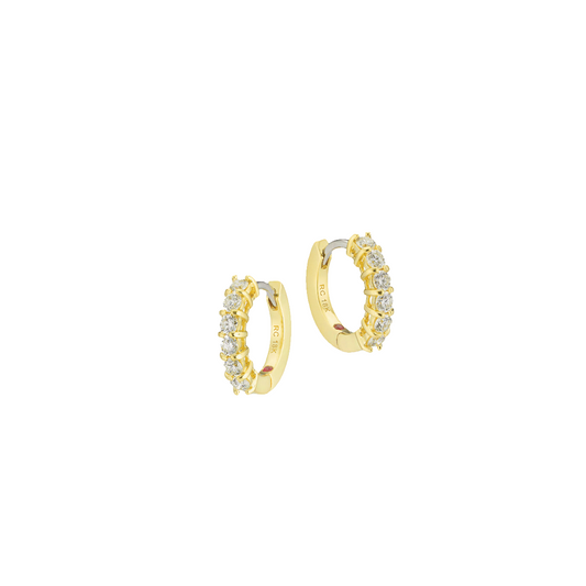 15mm Diamond Huggie Hoop Earrings in Yellow Gold