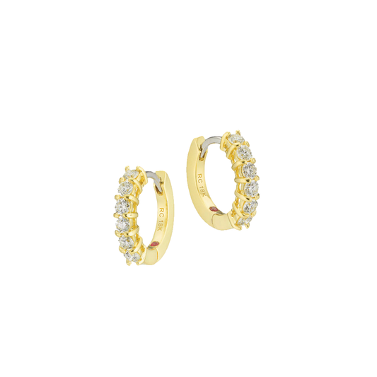 15mm Diamond Huggie Hoop Earrings in Yellow Gold