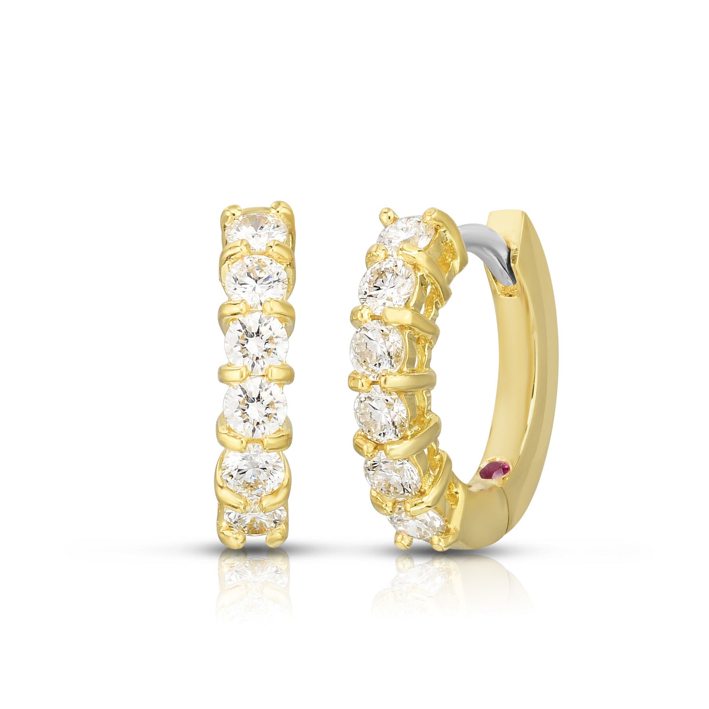 15mm Diamond Huggie Hoop Earrings in Yellow Gold