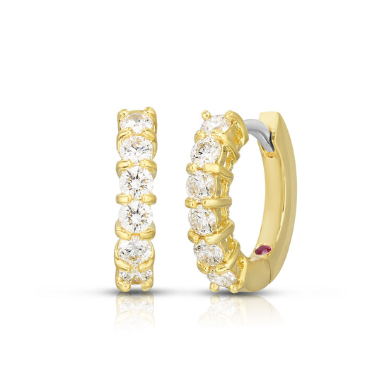 15mm Diamond Huggie Hoop Earrings in Yellow Gold