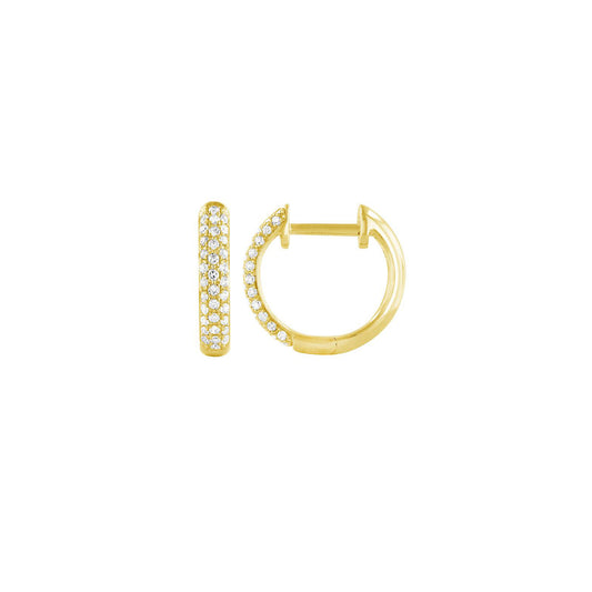Pave Huggie Hoop Earrings in Yellow Gold