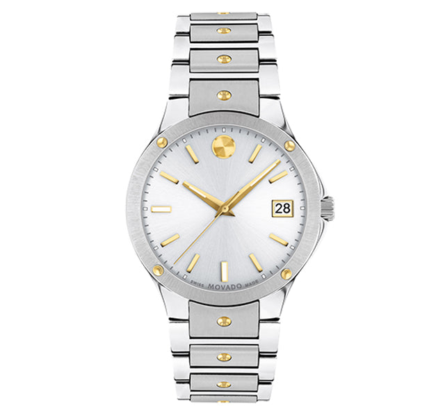 32mm Stainless Steel with Yellow PVD Finish Silver Toned Metallic Dial