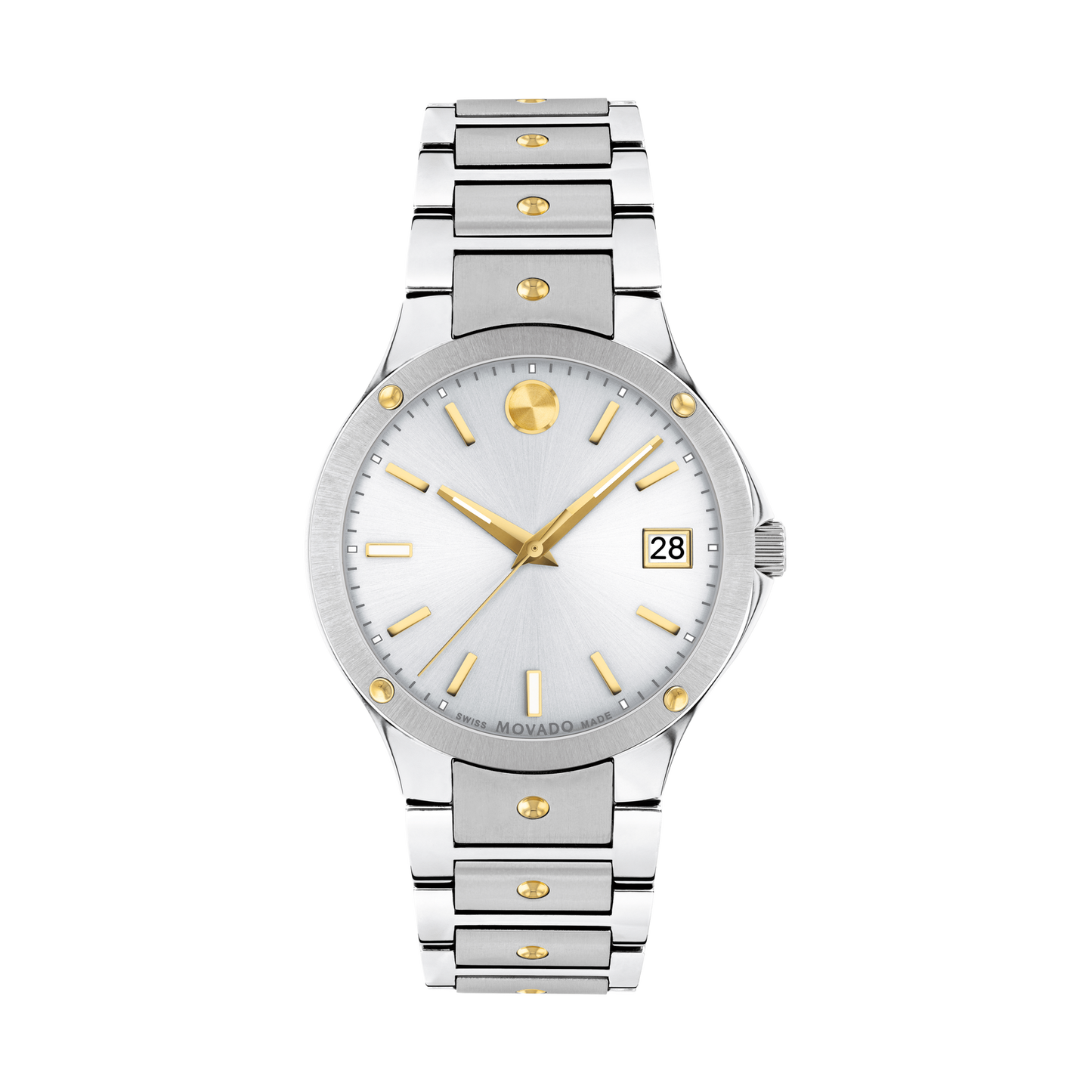 32mm Stainless Steel with Yellow PVD Finish Silver Toned Metallic Dial
