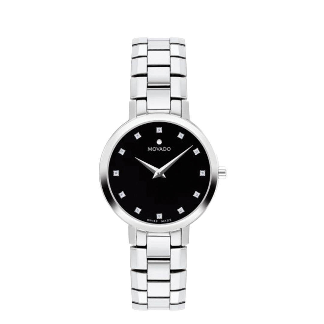 28mm Faceto Watch with Black Dial and Diamond Markers