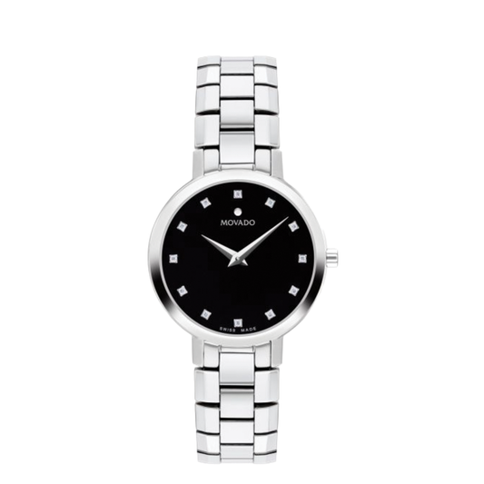 28mm Faceto Watch with Black Dial and Diamond Markers