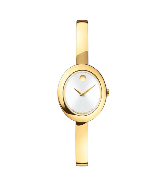 Museum Bangle Oval Watch with Silver White Dial