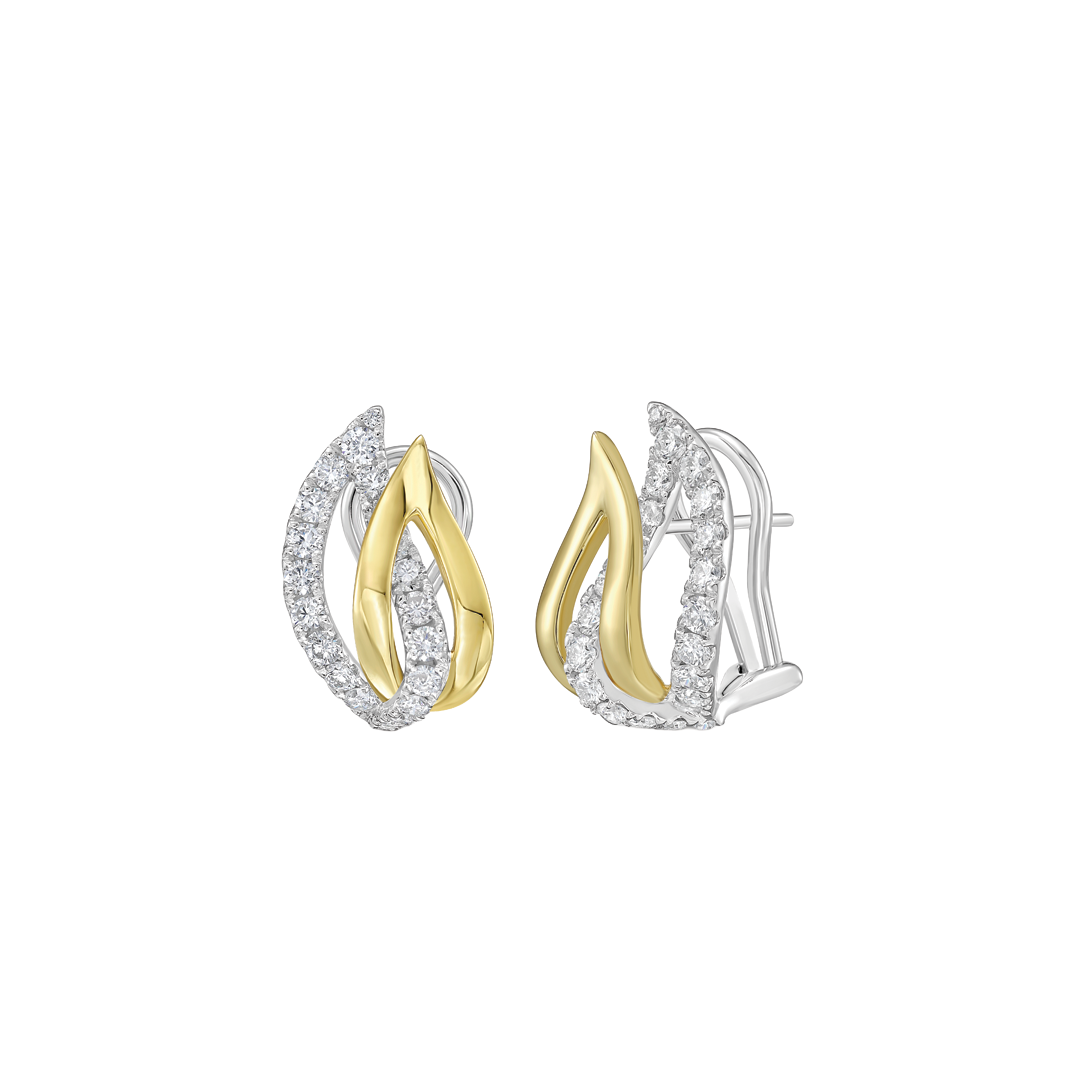 Double Leaf Diamond/Gold Huggie Earrings