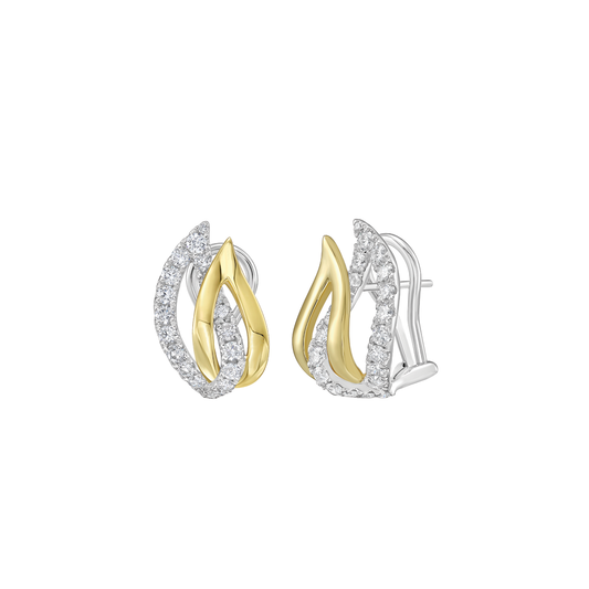 Double Leaf Diamond/Gold Huggie Earrings