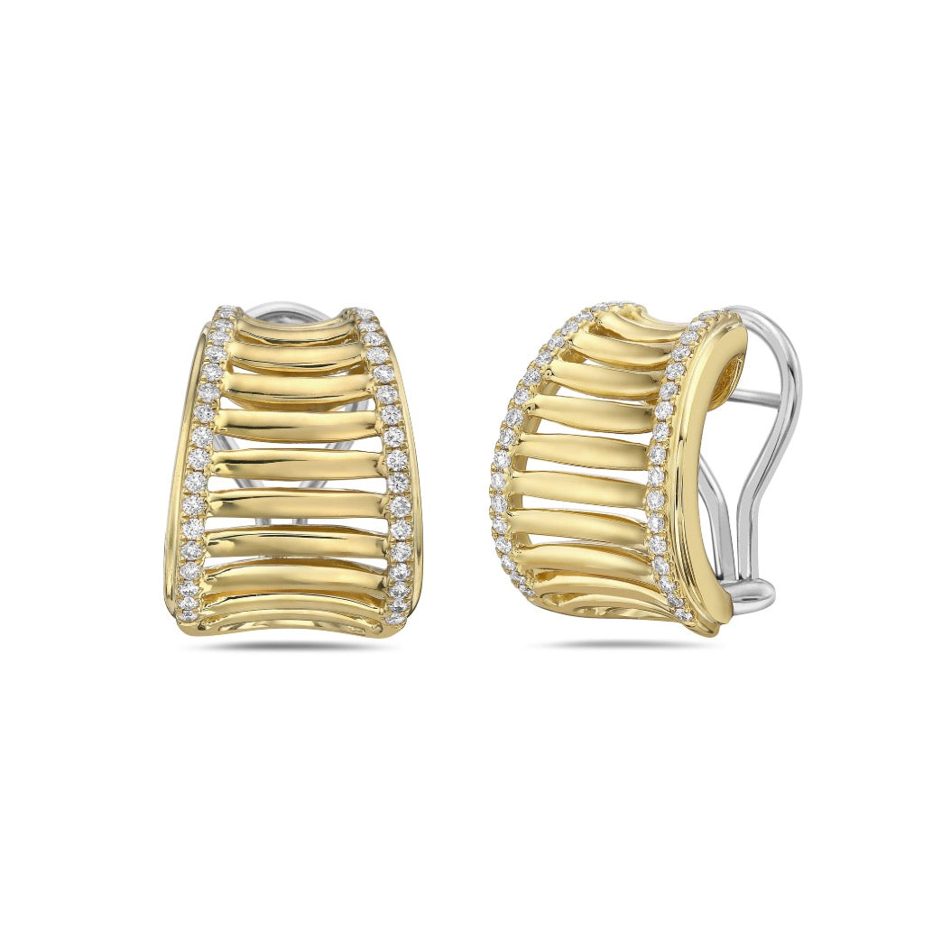 Gold Birdcage Huggie Earrings with Diamonds
