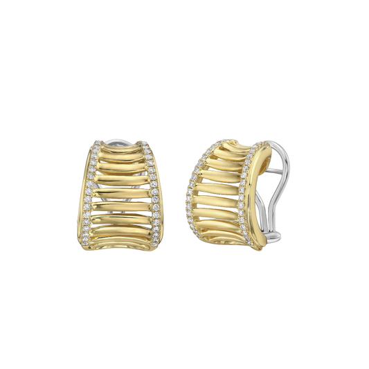 Gold Birdcage Huggie Earrings with Diamonds